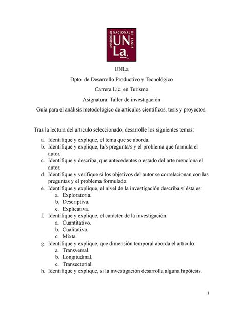 Guía para el análisis de textos de investigación - UNLa Dpto. de