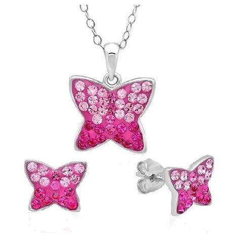 Sterling Silver Pink Butterfly Necklace Made With Swarovski Crystal And