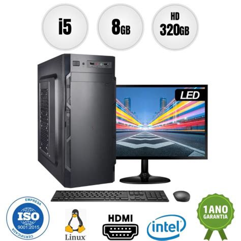 Computador Pc Cpu Completo Intel Core I5 8gb 320gb Kit Monitor 19 Led