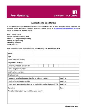 Fillable Online Students Leeds Ac Peer Mentee Application Form