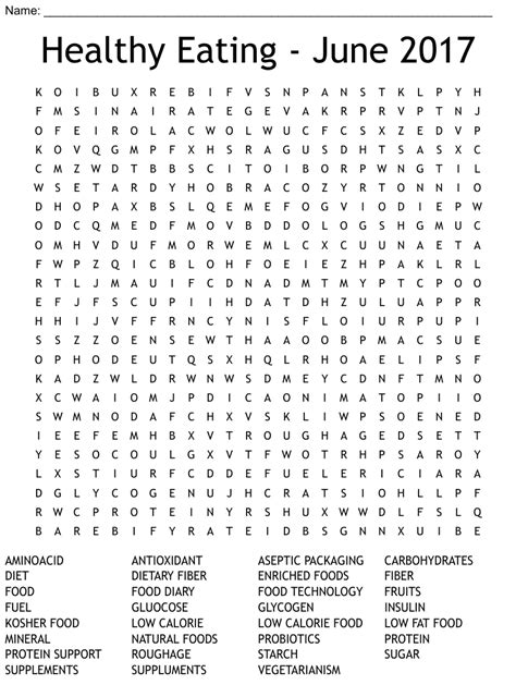 Healthy Eating June 2017 Word Search Wordmint