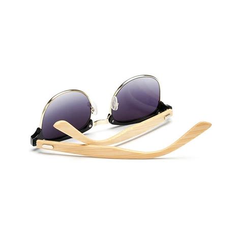 Bamboo Sunglasses Men Wooden Half Frame Women Brand Designer Mirror