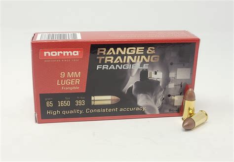 Norma 9mm Luger Ammunition Norma291400050 94 Grain Reduced Hazard Training Frangible Bullet 50