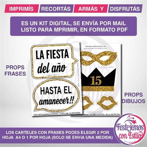 Photo Props Imprimible Cumple 15 Años Blanco y dorado Festejemos con