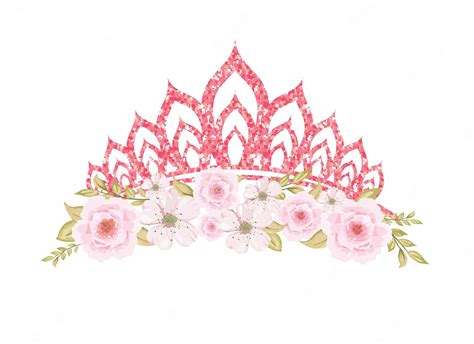 Premium Vector Shiny Glitter Pink Crown Princess Tiara With Flowers