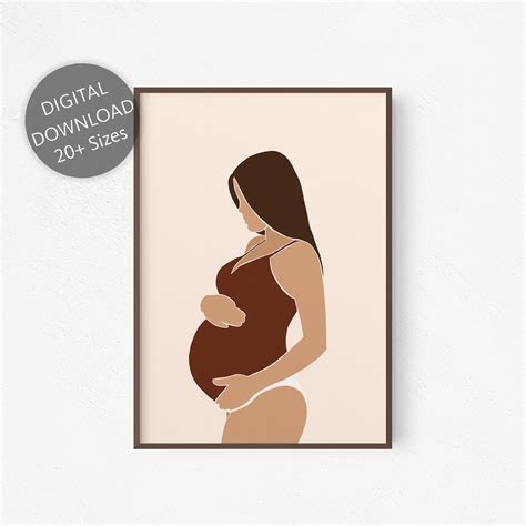 Pregnancy Art Print Pregnant Woman Portrait Mid Century - Etsy