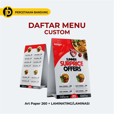 Jual Cetak Tent Card Art CUSTOM Print Table Menu Shopee Indonesia