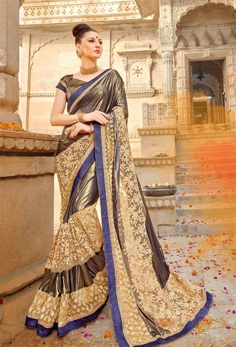 Copper Cream Lycra Net Wedding Saree In 2020 With Images Saree Designs Traditional Sarees