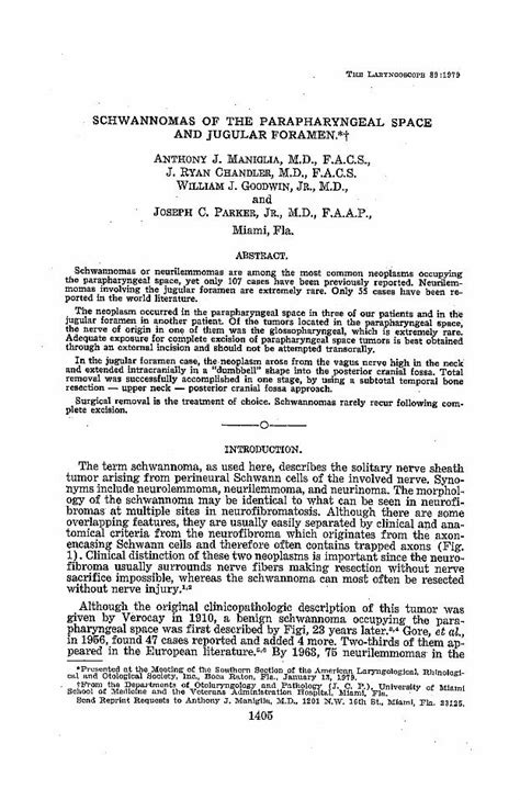 Pdf Schwannomas Of The Parapharyngeal Space And Jugular Foramen
