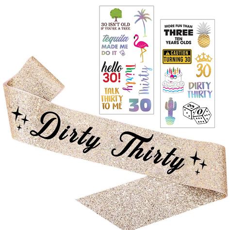 Buy 30th Birthday Gold Glitter Sash And Tattoo Pack Happy 30th