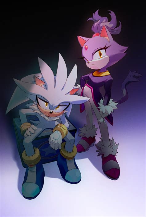 blaze the cat and silver the hedgehog (sonic and 1 more) drawn by