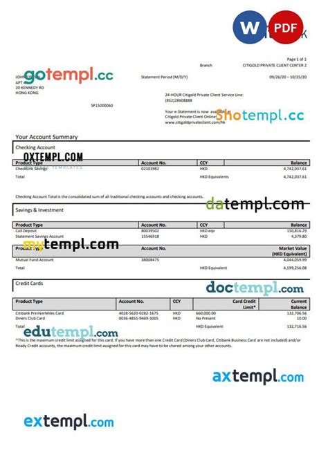 Hong Kong Citibank Credit Card Statement Template In Word And PDF