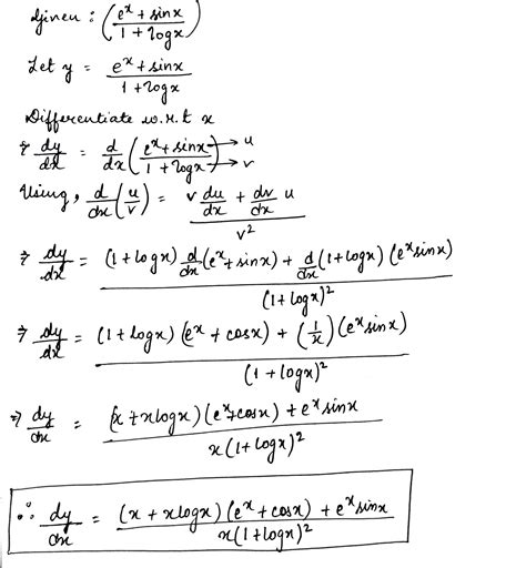 Differentiate Left Dfrac E X Sin X 1 Log X Right