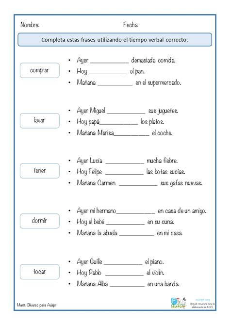 Tiempos Verbales En Una Frase Aula Pt