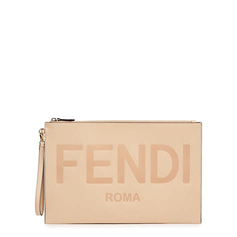 Fendi Fendi Large Light Pink Logo Leather Pouch | Editorialist