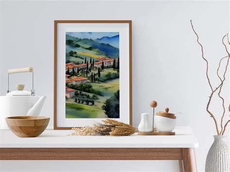 Tuscany Landscape Printable Wall Art, Italy Watercolor Painting Print ...