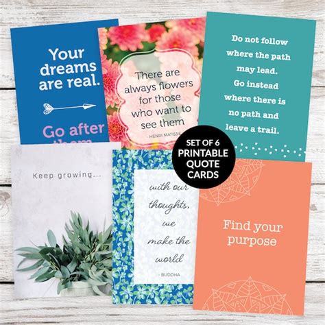 6 Printable Quote Cards Set No 6 Inspirational Quote Cards Bullet