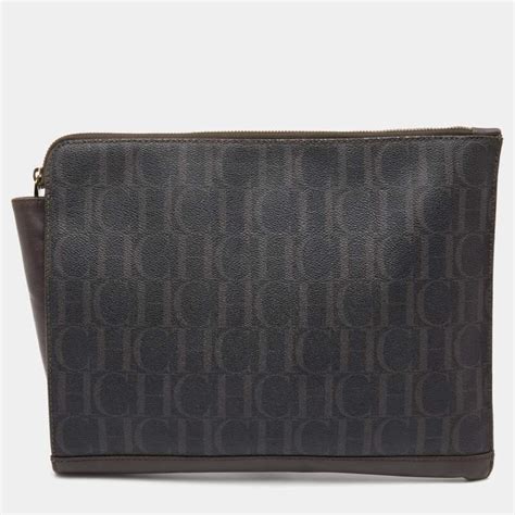 CH Carolina Herrera Brown Monogram Coated Canvas Document Holder CH