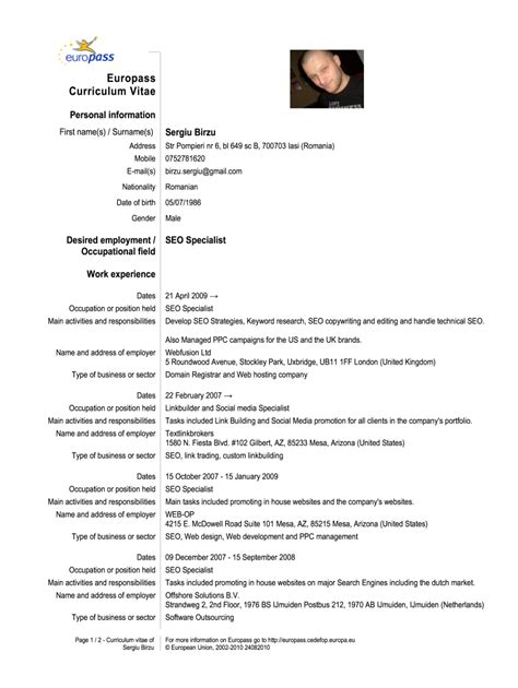 Europass Cv Fill Online Printable Fillable Blank Pdffiller