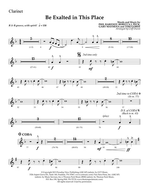 Be Exalted In This Place Choral Anthem SATB Clarinet Sheet Music PDF