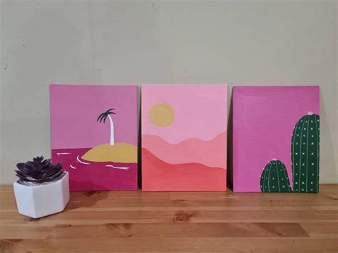 Pink Adventure Aesthetic Painting Trio - Etsy