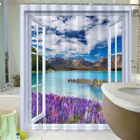 Tropical Landscape Shower Curtain 3d Open Window Ocean Beach Starshell