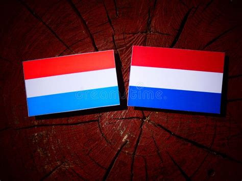 Luxembourg Flag with Dutch Flag on a Tree Stump Isolated Stock Photo ...