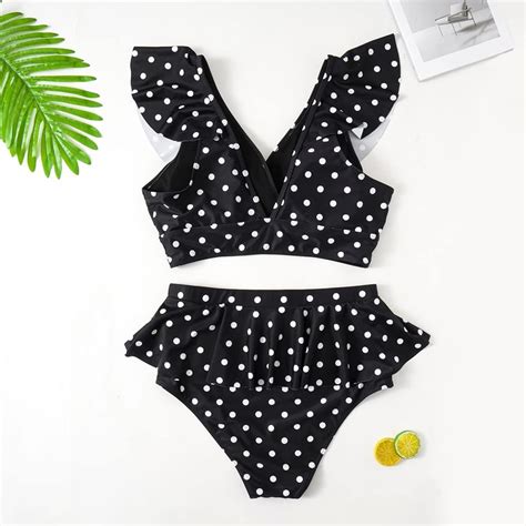 Shein Polka Dot Ruffle Bikini Set Bikinis Ruffled Bikini Print Bikini