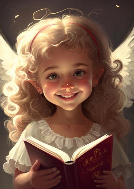 Premium AI Image | A girl with angel wings reading a book