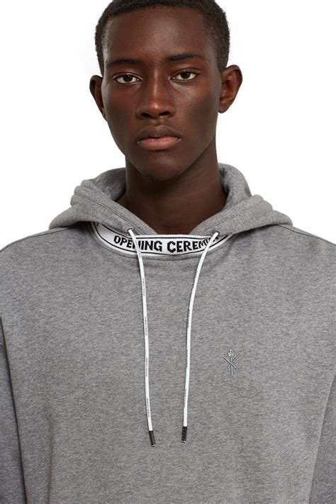 Opening Ceremony Banded Short Sleeve Hoodie In Heather Grey A Sporty