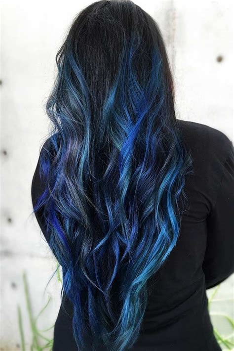 Multidimensional Deep Blue Highlights Brunette Wavyhair Highlights ️