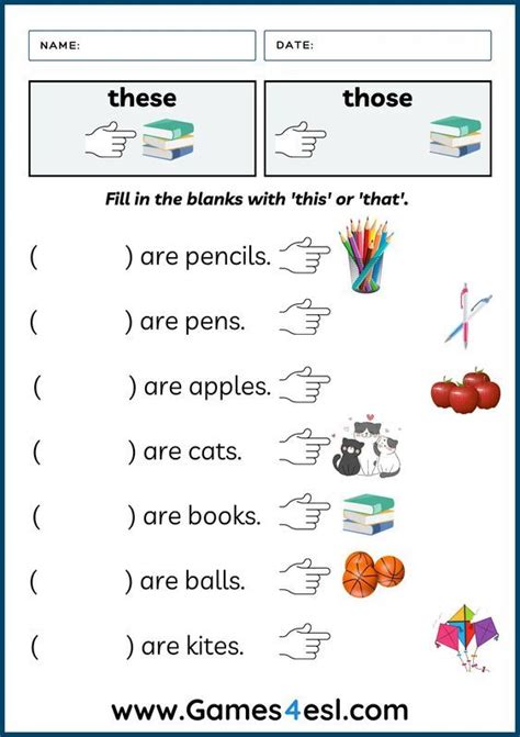 This That These Those Worksheets Printable Demonstrative Pronoun Exercises Games4esl In 2024