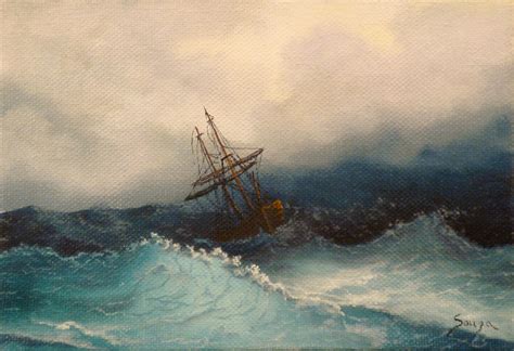 Painting Ship In Storm Original Art By Ron S Tropical Art