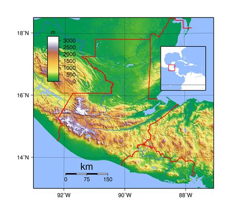 Large detailed topography map of Guatemala | Guatemala | North America