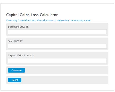 Capital Gains Loss Calculator Calculator Academy