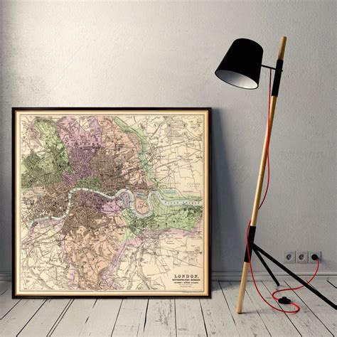 London Map Old Map Of London Restored Vintage Map Of London Old City Map Print On Canvas Or