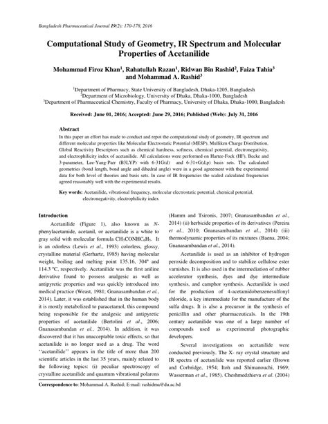 (PDF) Computational Study of Geometry, IR Spectrum and Molecular ...