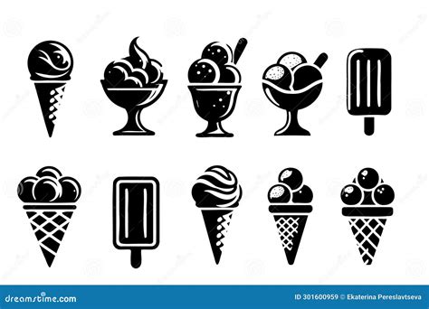 Sketch Ice Cream Icons Frozen Creamy Desserts Gelato Ice Cream Wafer