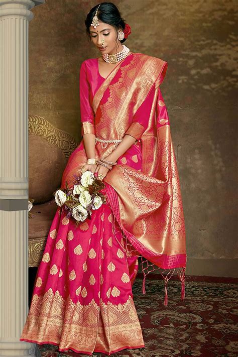 Buy Banarasi Silk Wedding Saree In Dark Pink Color Online Sarv08058 Andaaz Fashion