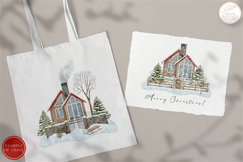 Christmas House Clipart Watercolor Winter Farmhouse Png By Olya