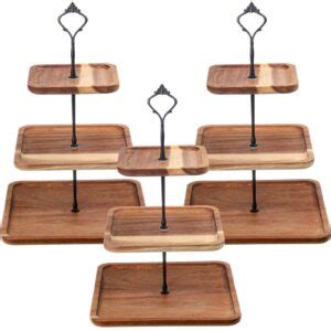 Pcs Tier Serving Tray Square Wooden Tiered Cake Stand Acacia Wood