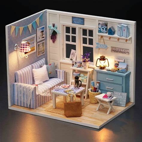 DIY Model Doll House Miniature Dollhouse with Furnitures LED 3D Wooden ...