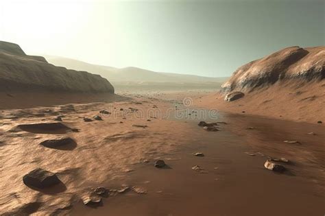 Red Planet Landscape With Water In Soil Mars Colonization Generative