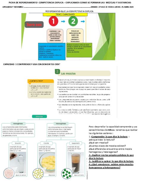 Ficha Refozamiento Explica 3 3ERO CAPACIDAD 1 COMPERENDE Y USA