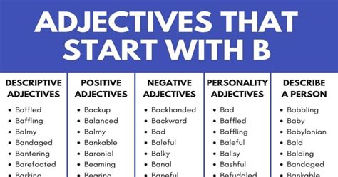 1000 Adjectives That Start With B B Adjectives In English • 7esl