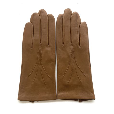 Gants En Cuir D Agneau Biscuit Maria Doubl S Soie