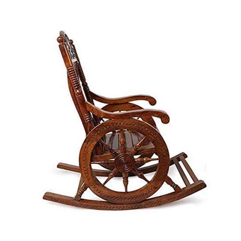 Sun Wood Art Wooden Carving Rocking Chair Material Sheesham Wood