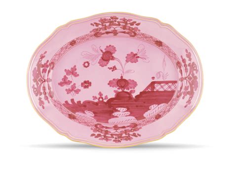 Grand Plat De Service Ovale Rose En Porcelaine Ginori 1735 Ginori 1735