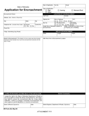 Fillable Online Transportation Nebraska Application For Encroachment