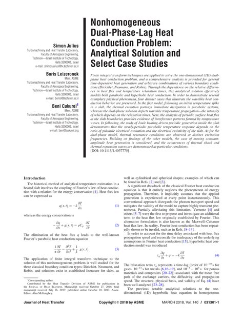 Pdf Non Homogeneous Dual Phase Lag Hyperbolic Heat Conduction Problem